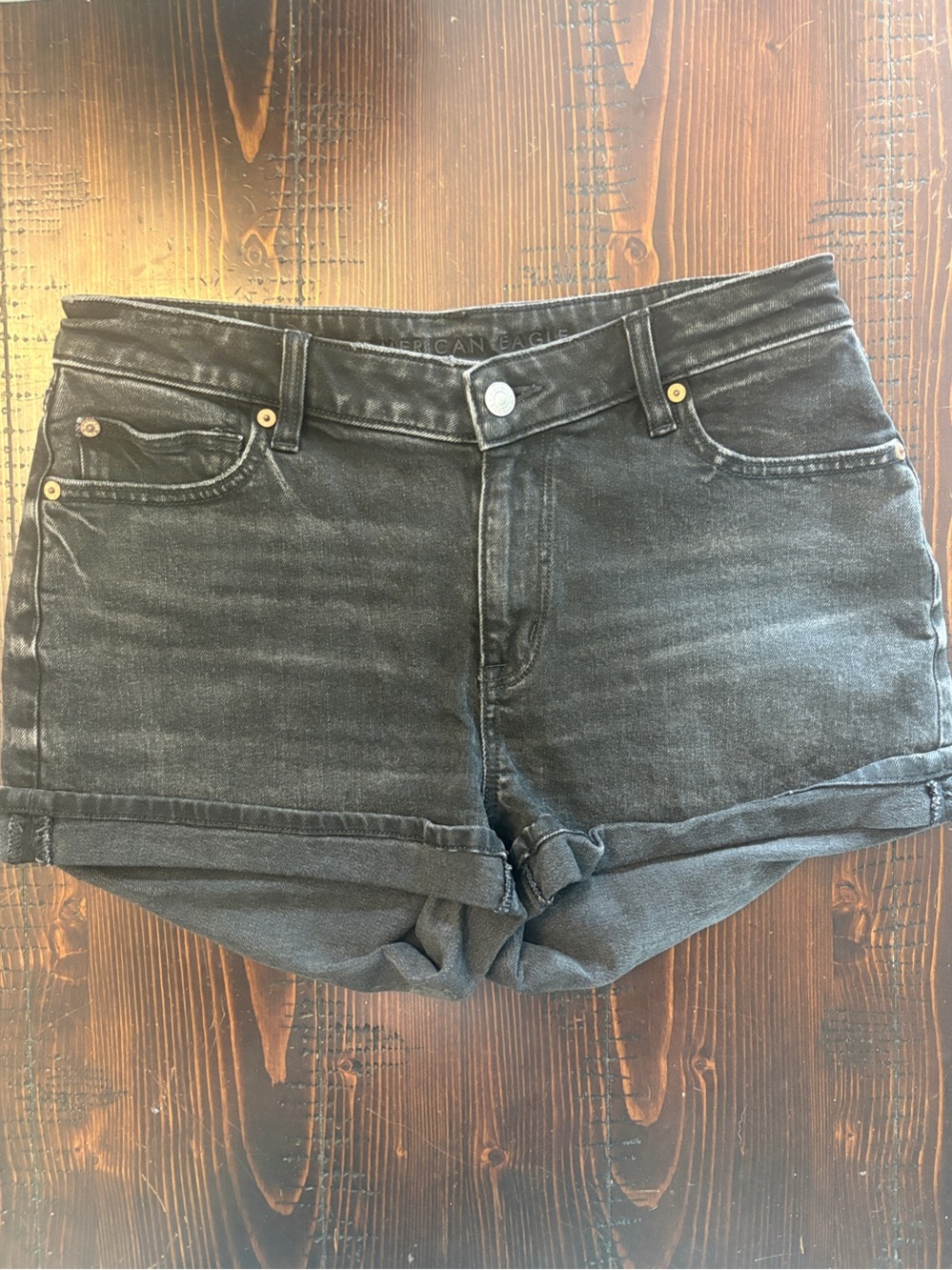 American Eagle Outfitters Black Rolled-Cuff Denim Shorts